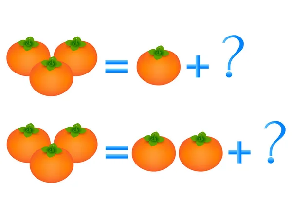 教育游戏为孩子 在构成的三 例子与柿子 — 图库矢量图片