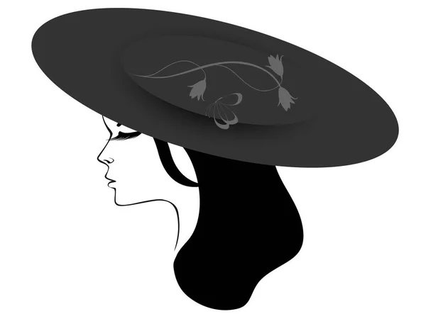 Retrato Una Chica Perfil Con Sombrero — Vector de stock