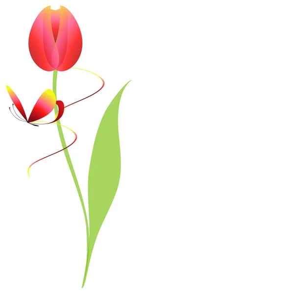 Tulipán Con Cinta Mariposa Elemento Diseño — Vector de stock