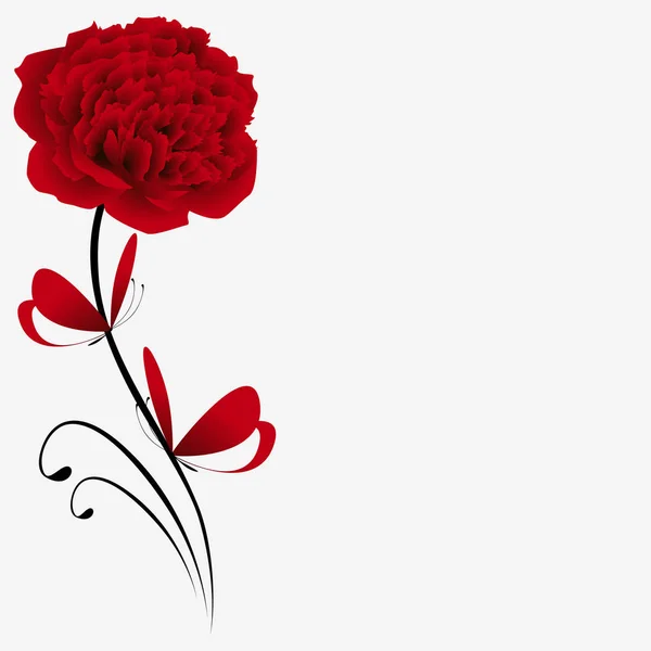 Fundo Floral Com Pião Vermelho Borboletas — Vetor de Stock