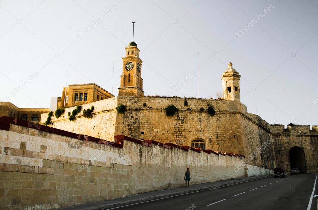 City gate and city wall around Senglea - one of the three cities of Malta - Historical old town