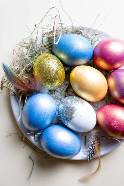 Счастливой Пасхи Пасхальные Яйца Пасхальный Фон Цветные Пасхальные Яйца — стоковое фото