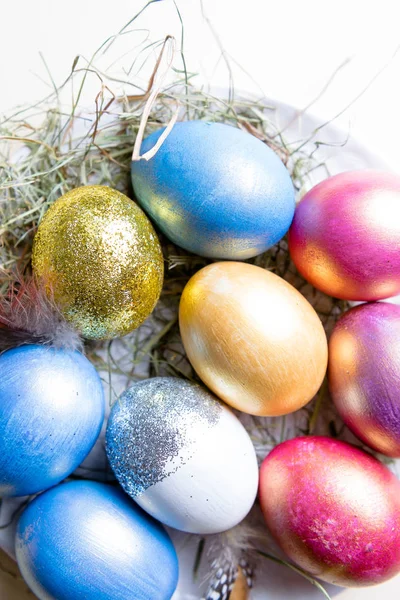 Mutlu Paskalyalar! Paskalya yumurtaları. Paskalya arka plan. Renkli Paskalya yumurtaları