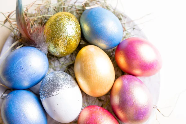 Mutlu Paskalyalar! Paskalya yumurtaları. Paskalya arka plan. Renkli Paskalya yumurtaları