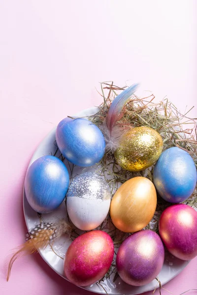 Happy Easter Easter Eggs Easter Background Colored Easter Eggs — Stock Photo, Image