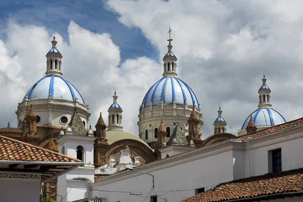 Detail van het blauwe koepels van de kathedraal in Cuenca, Ecuador — Stockfoto