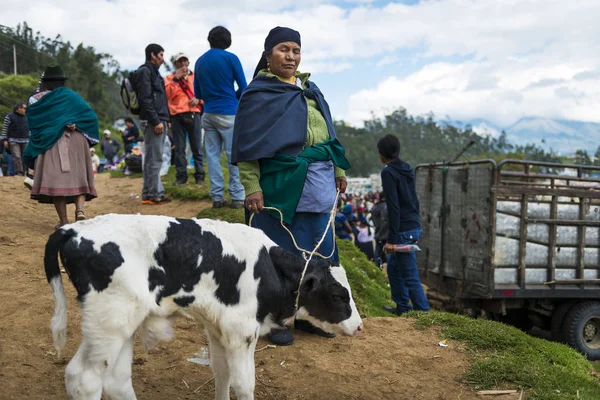 Gente en el mercado ganadero de la ciudad de Otavalo en Ecuador . —  Fotos de Stock