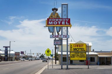Amarillo, Texas, ABD tarihi Route 66 boyunca eski kovboy Motel.