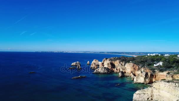 Légi Felvétel Gyönyörű Strandok Portugália Algarve Partvonala Portimao Alvor Koncepció — Stock videók