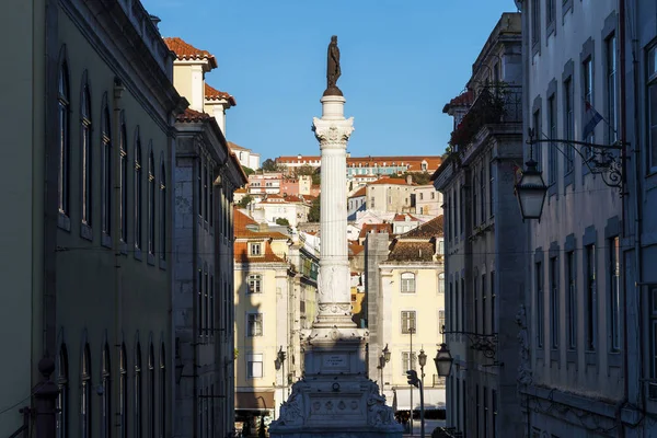 Weergave Van Het Rossio Plein Met Het Standbeeld Van Pedro — Stockfoto