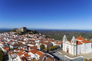 Aerial view of the Castelo de Vide village in Alentejo, Portugal; Concept for travel in Portugal and most beautiful places in Portugal clipart
