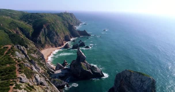 Widok Lotu Ptaka Drone Pięknej Plaży Ursa Praia Ursa Sintra — Wideo stockowe