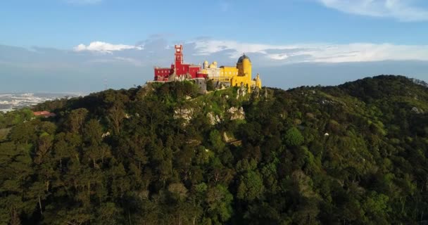 Ünlü Pena Sarayı Sintra Portekiz Hava Görünümünü Kavram Portekiz Seyahat — Stok video
