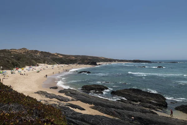 Almograve Portugal Julio 2019 Gente Playa Almograve Praia Almograve Alentejo — Foto de Stock