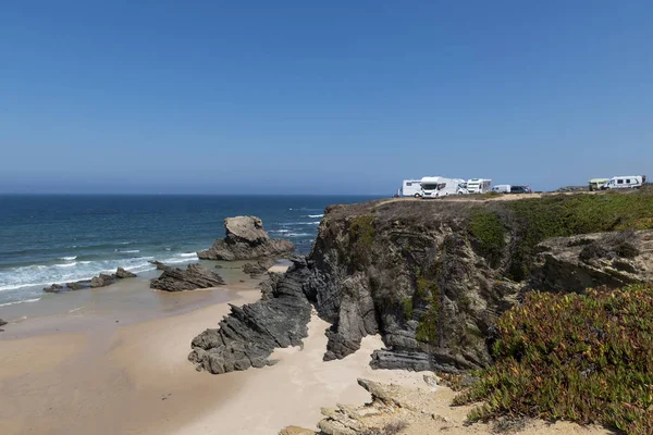 Campers Parked Cliff Village Porto Covo Costa Vicentina Natural Park — Stock Photo, Image