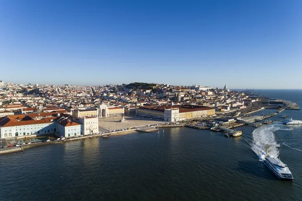 Aerial View Skyline City Lisbon Comercio Square Alfama Neighbourhood Tagus — Stok fotoğraf