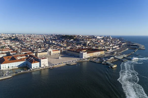Luchtfoto Van Skyline Van Stad Lissabon Met Het Comercio Plein — Stockfoto