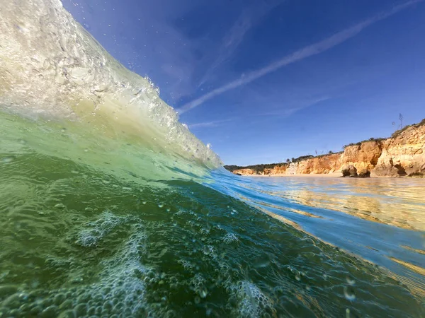 View Wave Breaking Beautiful Alemao Beach Portimao Algarve Portugal — Stock Photo, Image