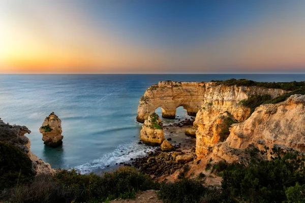 View Beautiful Marinha Beach Praia Marinha Lagoa Algarve Portugal Sunrise — Stock Photo, Image