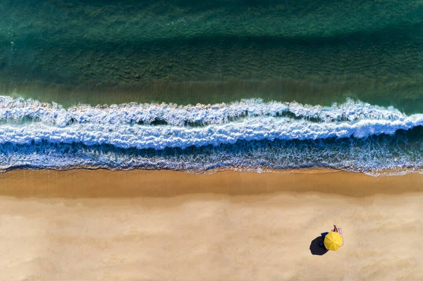 Aerial View Beach Umbrella Person Sunbathing Comporta Beach Portugal Concept — Stock Photo, Image