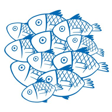 Mavi konturlu balık desenle