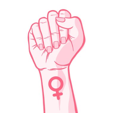 Feminizm işaretiyle kadın yumruk