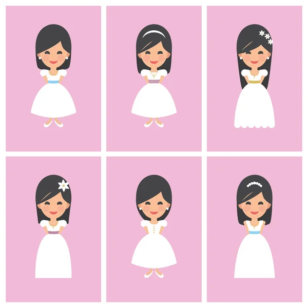 Set of beautiful girls in white dresses — Stock Vector