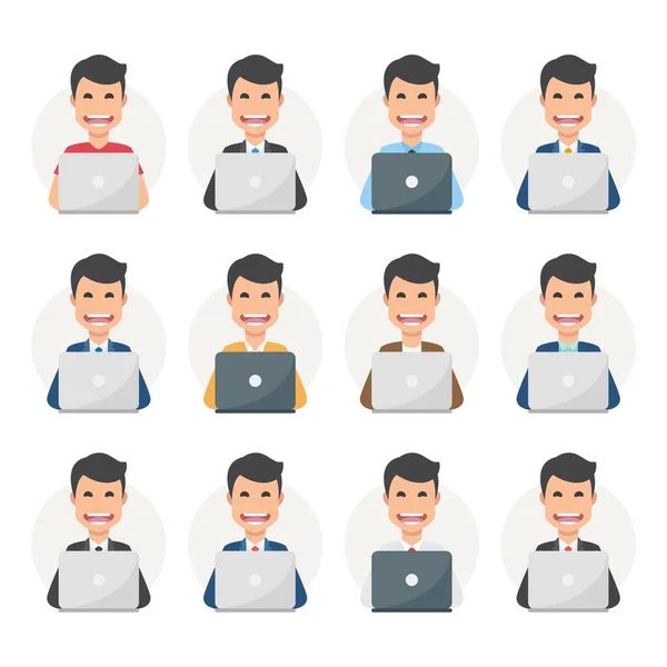 Készlet-ból laptop férfi avatarok — Stock Vector