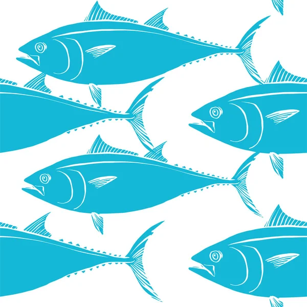 Vzor s modrým tvarovanými Atun ryb — Stockový vektor
