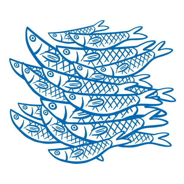 Patrón con sardinas contorneadas azules — Vector de stock