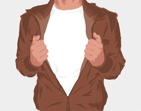 Hombre abriendo chaqueta marrón — Vector de stock