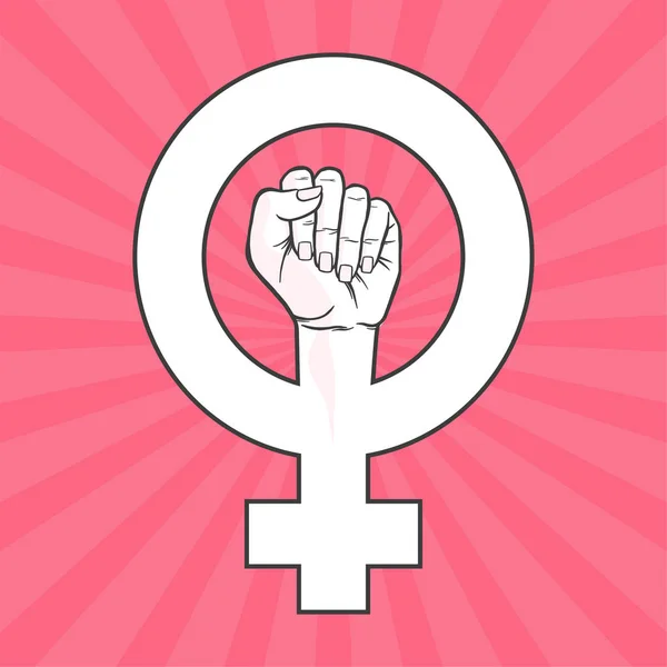 Vrouwelijke vuist met teken van het feminisme — Stockvector