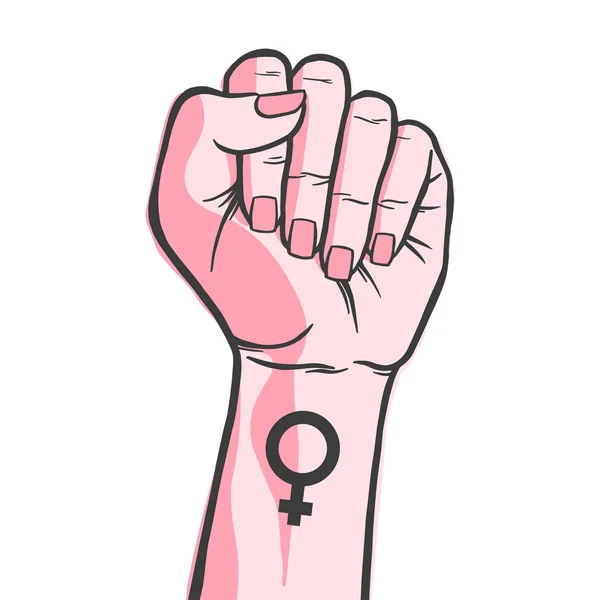 Γυναικεία γροθιά με το σύμβολο του φεμινισμού — Διανυσματικό Αρχείο