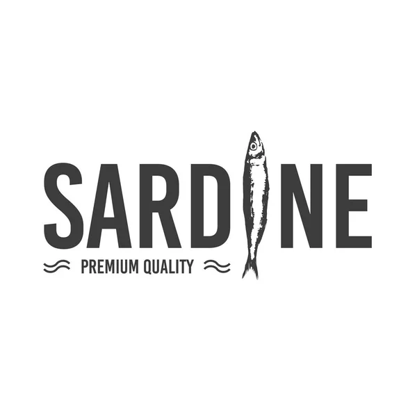 Logo mit konturierter schwarzer Sardine — Stockvektor