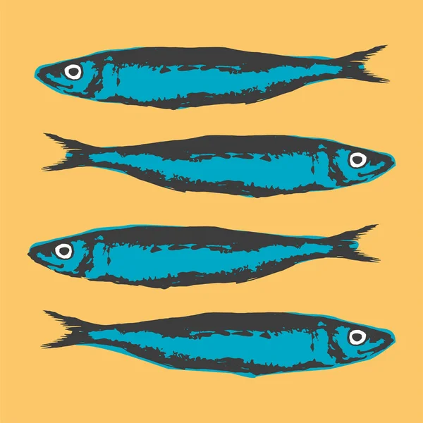 Vzorek s modrou tvarovanou sardinky — Stockový vektor