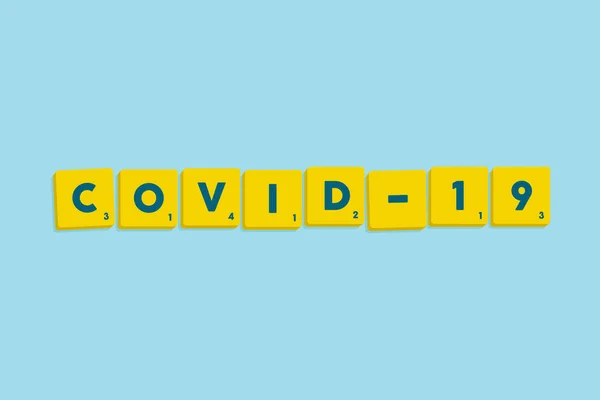 Palabras Corona Virus Vector Scrabble Alfabeto Azulejos Sobre Fondo Azul — Vector de stock