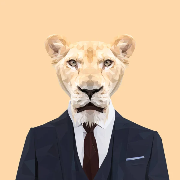 Lioness low poly design in suit — Stock Vector
