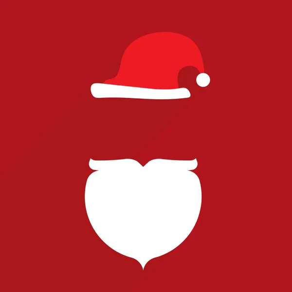 Santa hat and beard on red background — Stock Vector