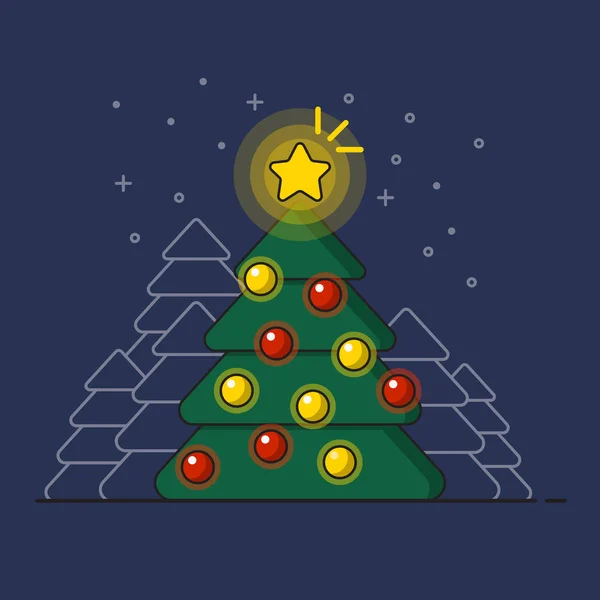 Χριστουγεννιάτικο δέντρο με αστέρι και μπάλες — Διανυσματικό Αρχείο