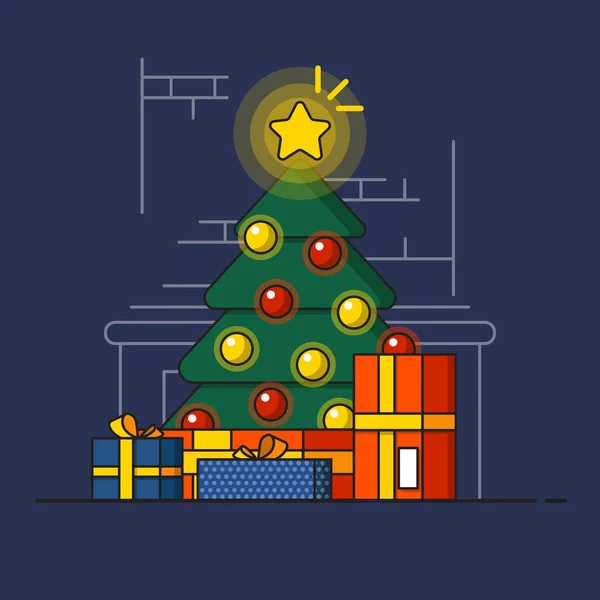 二色の贈り物とクリスマス ツリー — ストックベクタ