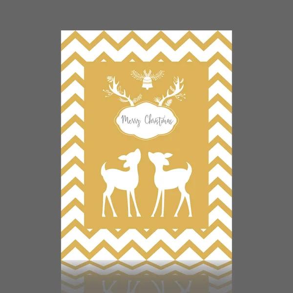 Christmas gold card with two fawns — Stock Vector