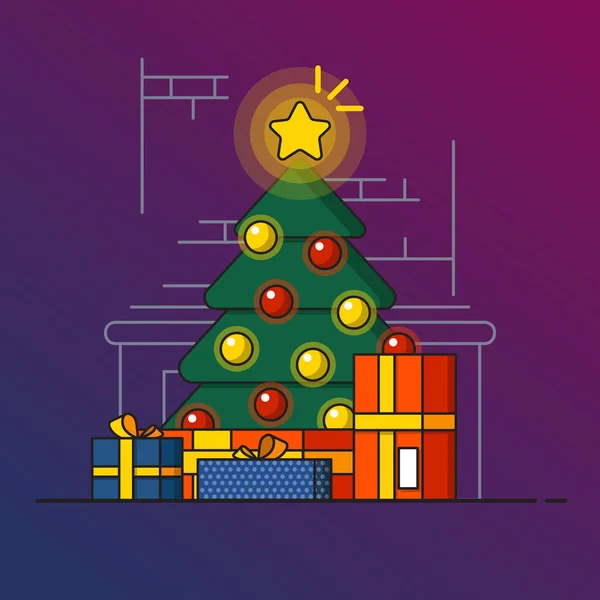 Αρχική χριστουγεννιάτικο δέντρο διακόσμηση. — Διανυσματικό Αρχείο