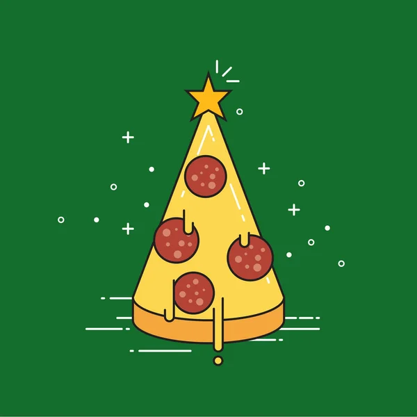 Pizza Christmas tree with star — Stock Vector