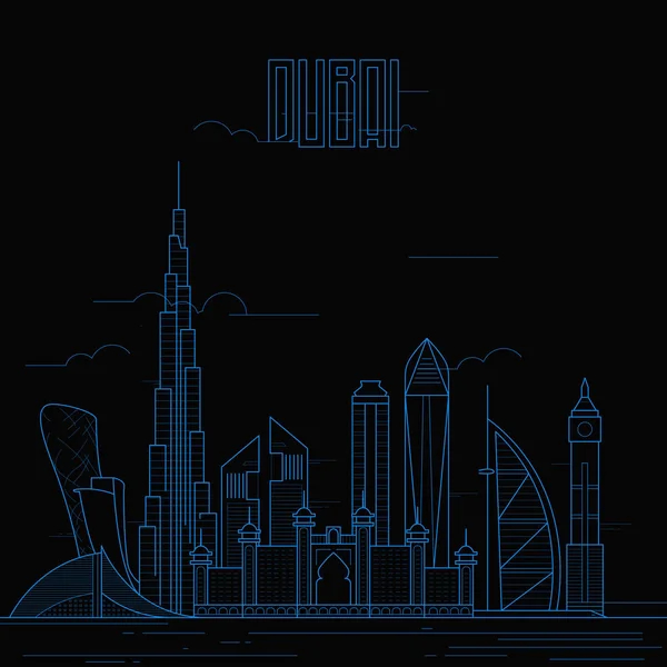 Modrý obrysový architektura v Dubaji — Stockový vektor