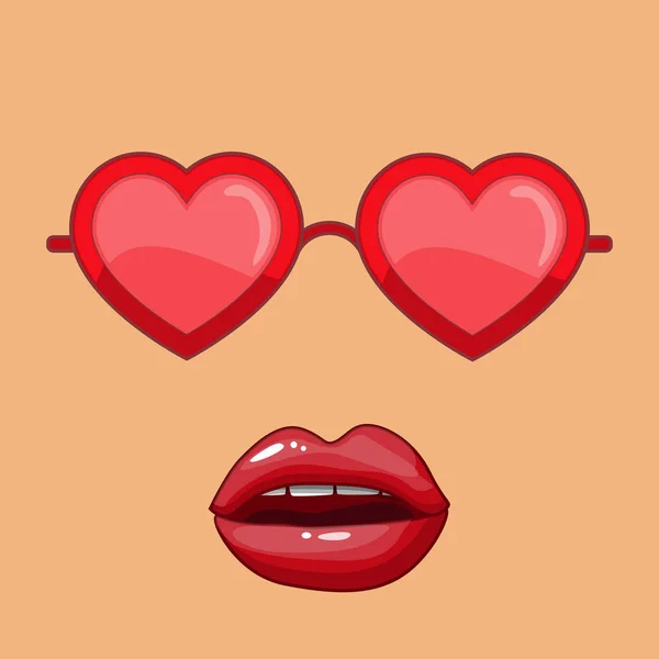 Okulary przeciwsłoneczne z kobiece usta w kształcie serca — Wektor stockowy