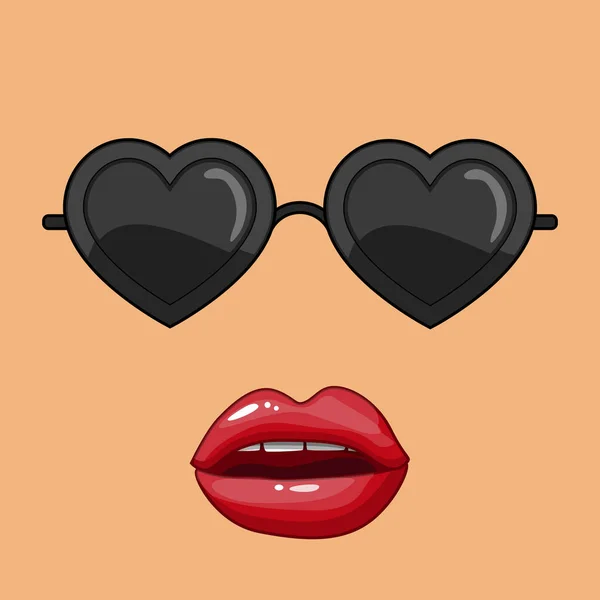 Γυαλιά ηλίου με γυναικεία χείλη σε σχήμα καρδιάς — Διανυσματικό Αρχείο