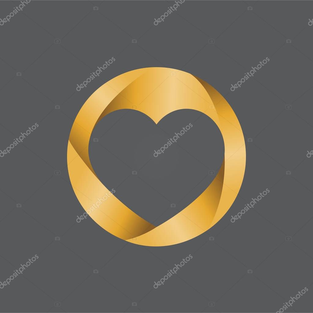 Gold logo heart icon on gray background. Vector illustration.