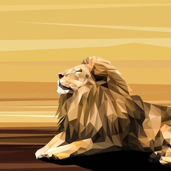 Lion on sun low poly design. — Stock Vector