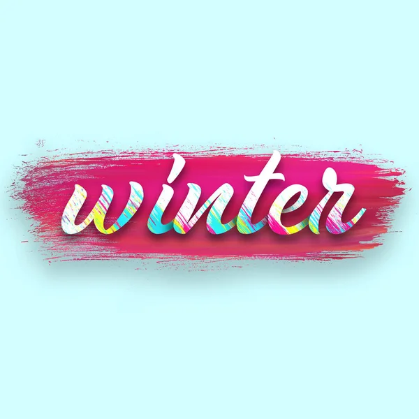 Handschrift Woord Winter Roze Verf Blauwe Achtergrond — Stockfoto
