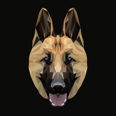  Köpek hayvan düşük Poli dizayn. Üçgen vektör çizim. Alman çoban 